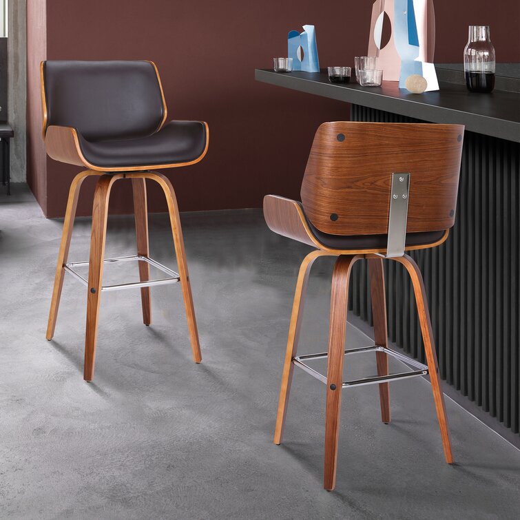 Alli Swivel Faux Leather Counter Bar Stool with Wood Legs and Metal Footrest